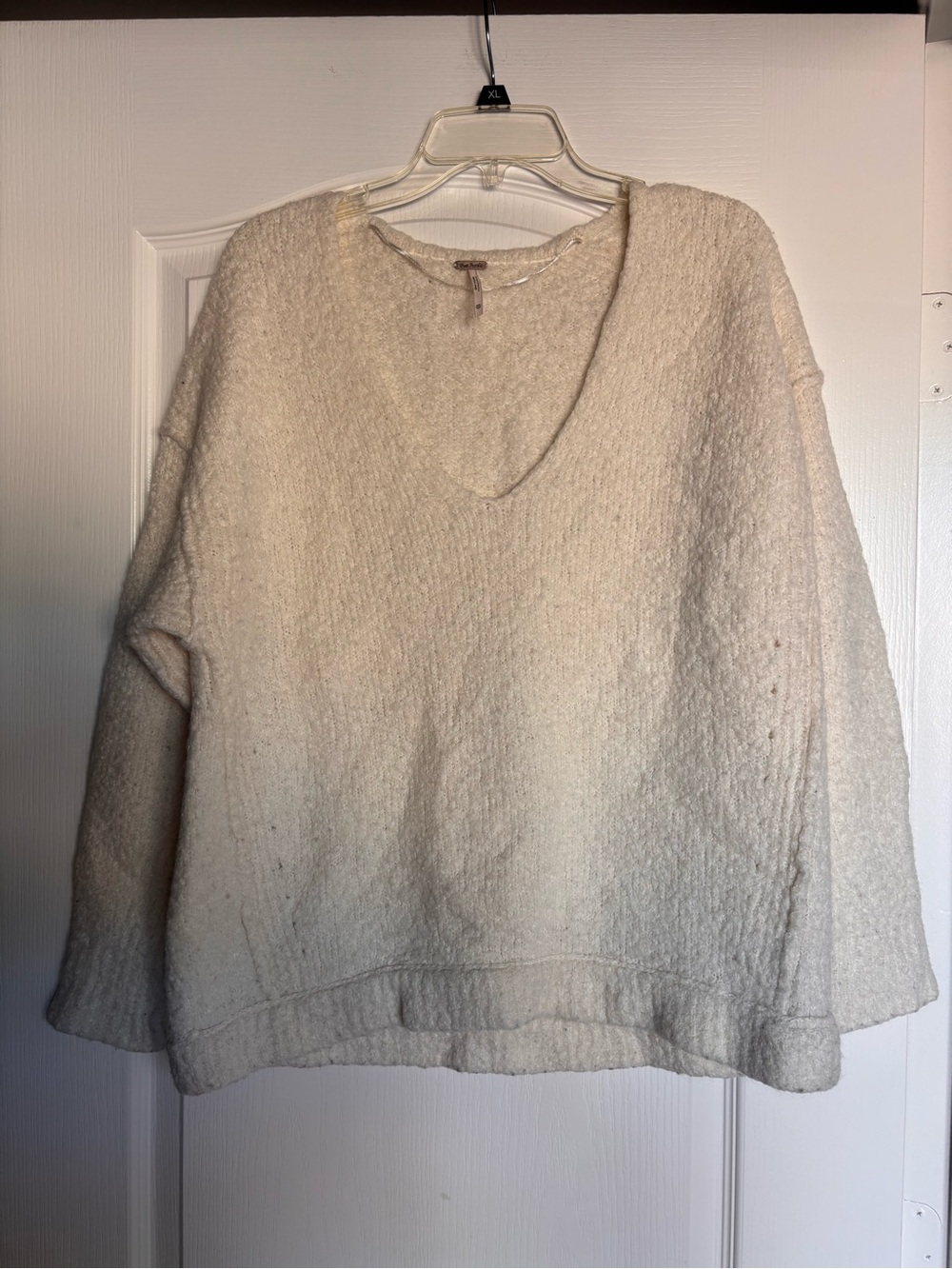 Free People Ivory V-neck Sweater Alpaca blend boho oversized slouchy women’s XS
